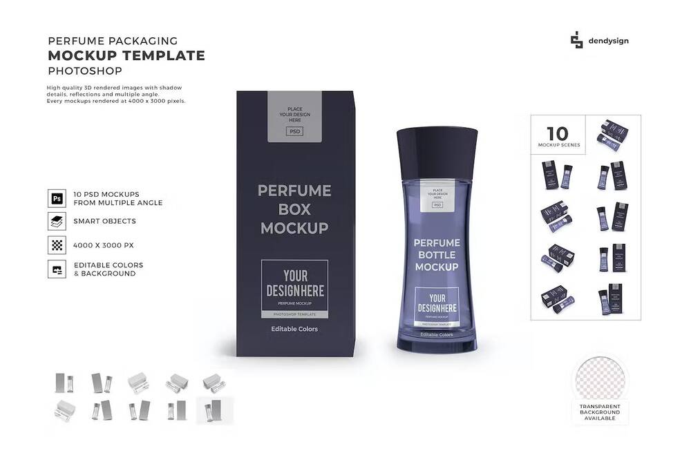 Perfume packaging mockup set