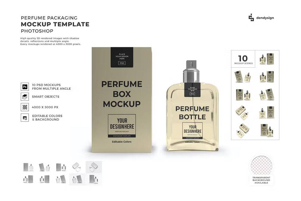 Perfume packaging mockup set