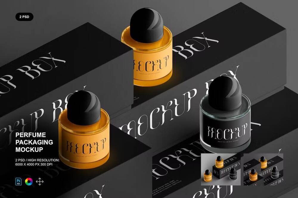 Perfume black packaging mockup templates