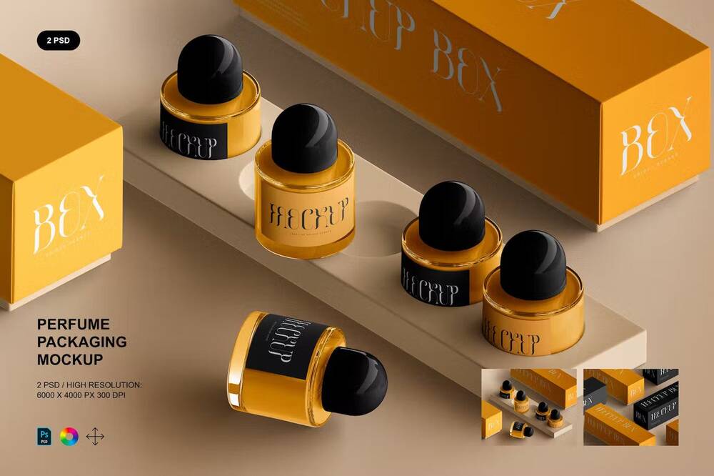 Yellow style perfume bottle mockups