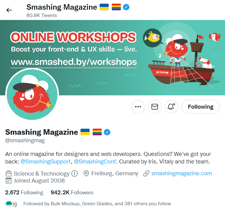 Smashing Magazine twitter account