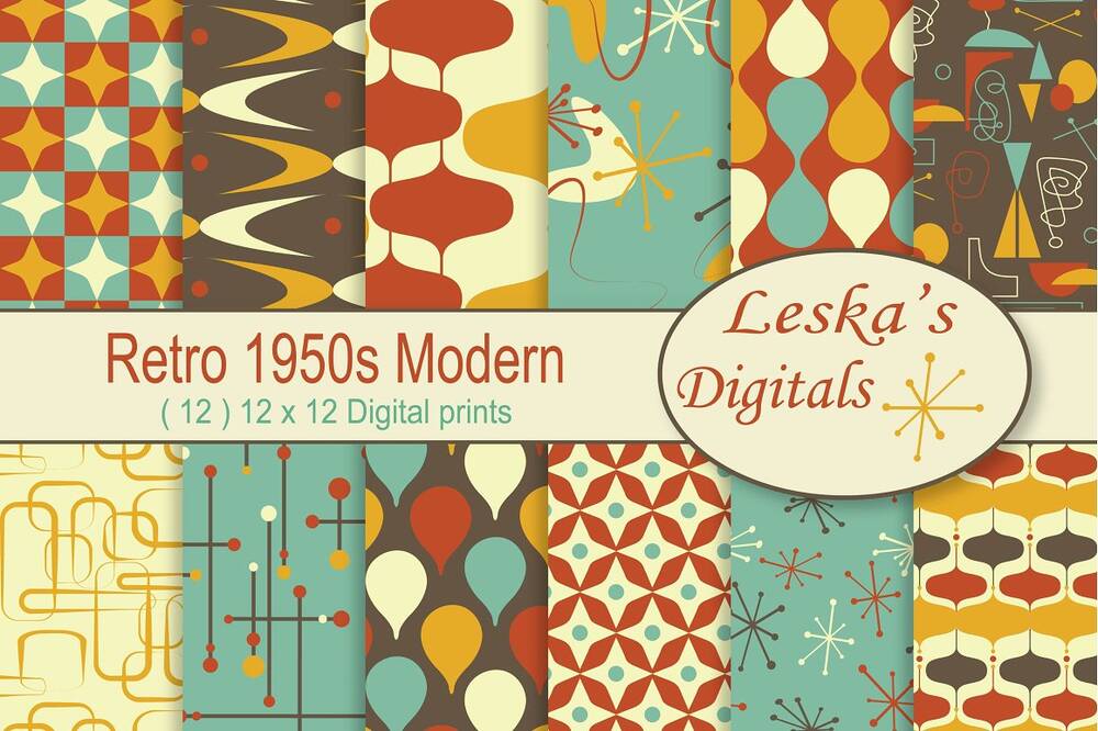 Retro modern 1950s digital prints