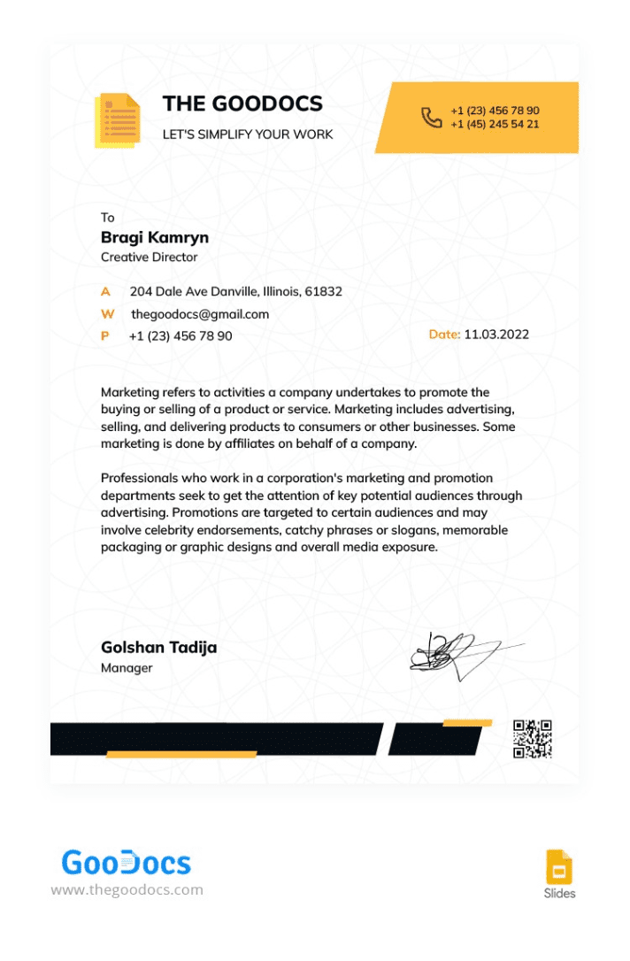 Free professional letterhead google slides