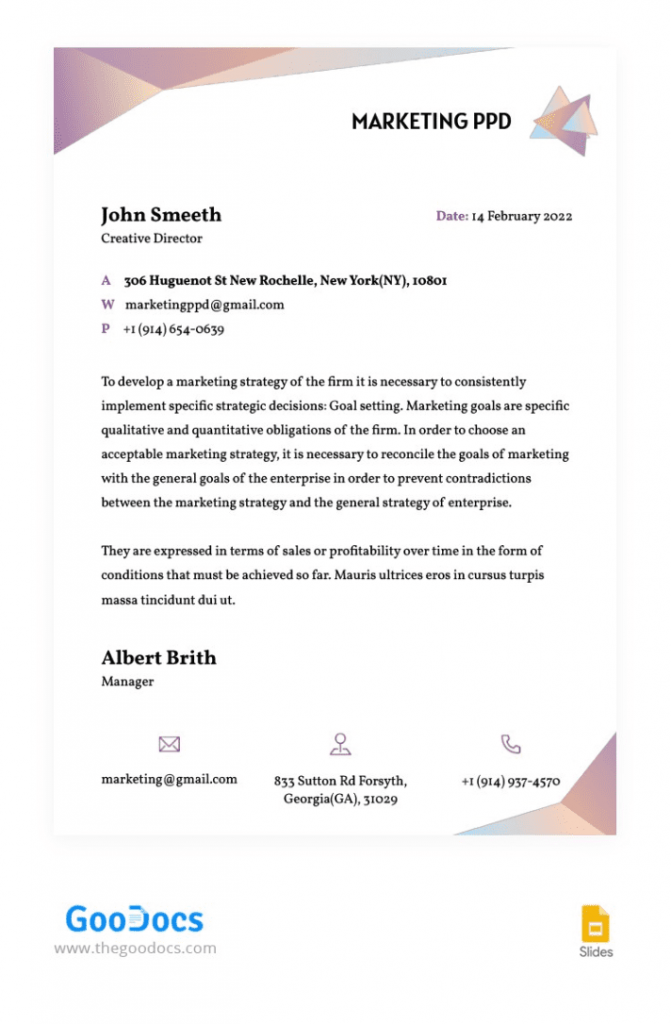 Free marketing letterhead google slides