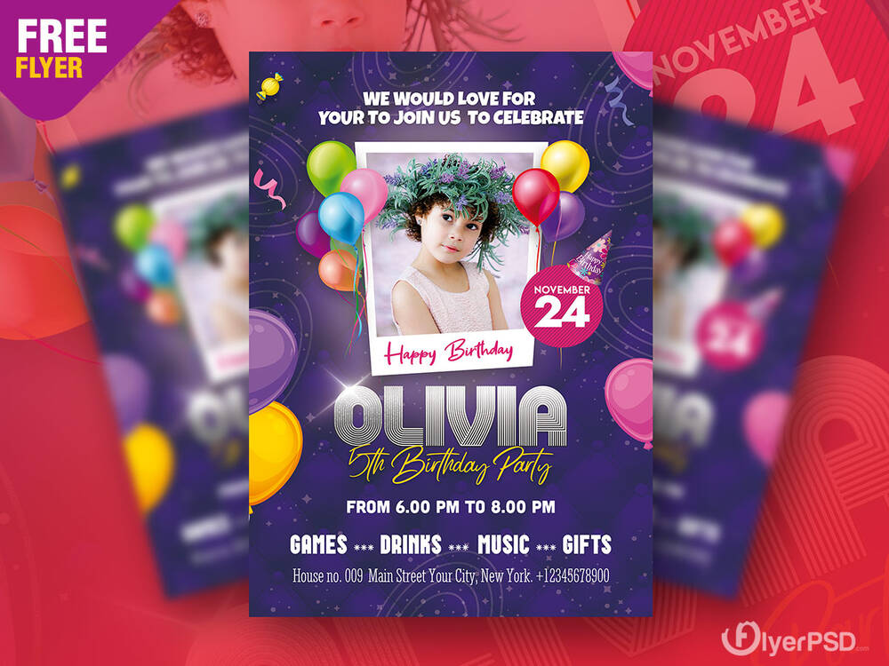 Free Olivia girl birthday party flyer