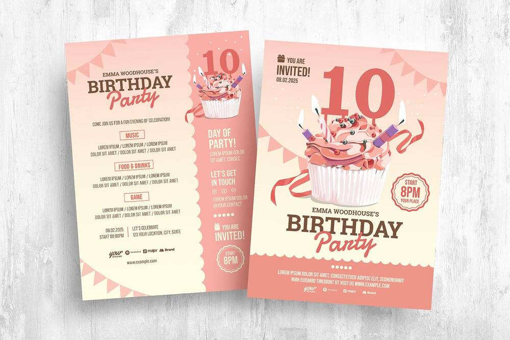 Girl's birthday party invitation flyer template