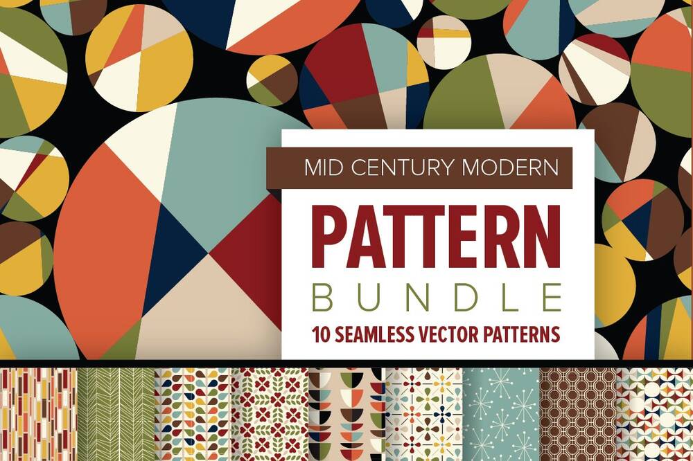 Ten mod century seamless pattern bundle