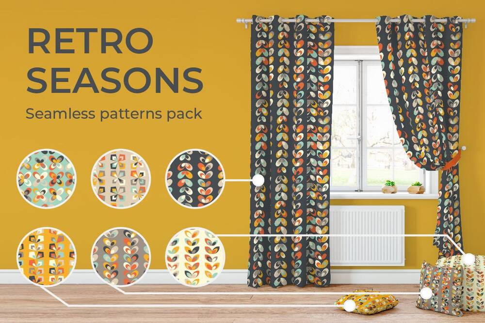 Retro seasons seamless patterns pack