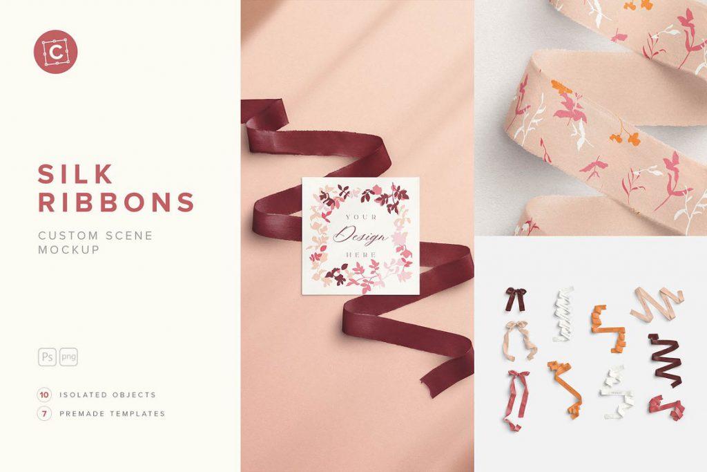 Silk ribbons custom scene mockup