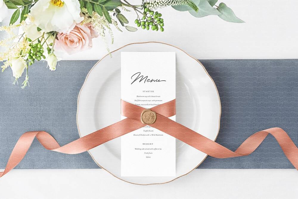 Wedding menu program on the plate mockup