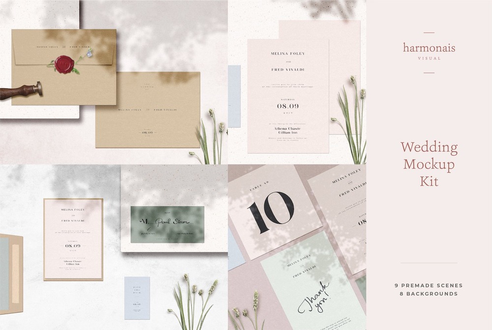 Different wedding scenes mockup templates