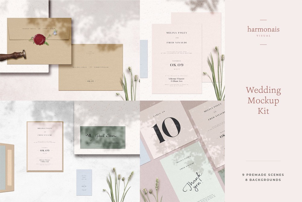 Different wedding scenes mockup templates