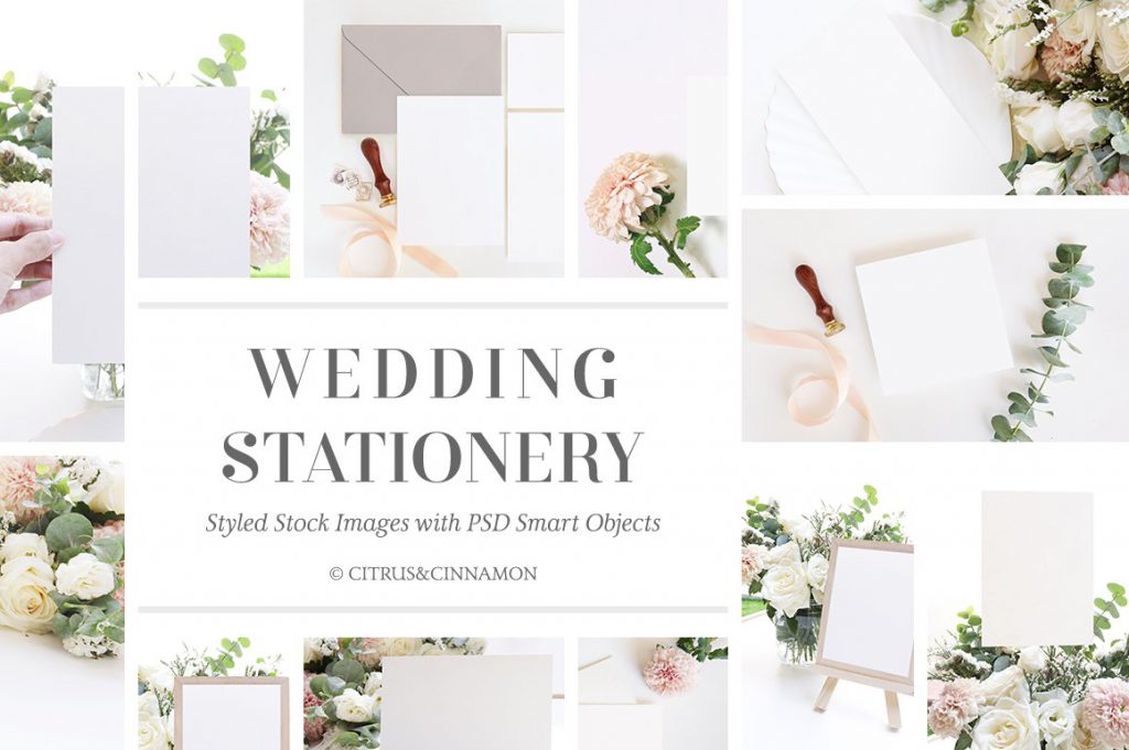 Wedding stationery with stock images mockups