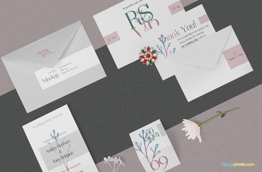 Free light wedding stationery mockup