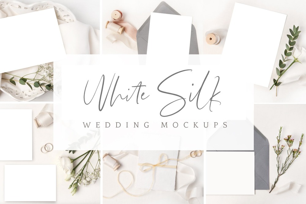 White silk wedding mockup templates