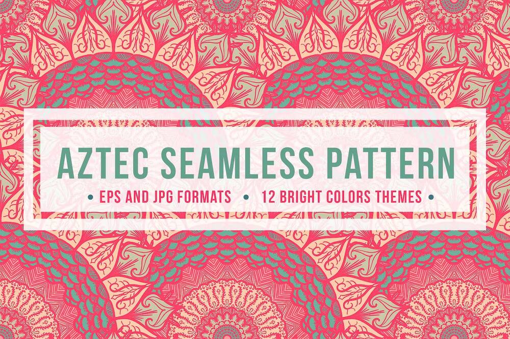 Seamless red with green aztec patterns