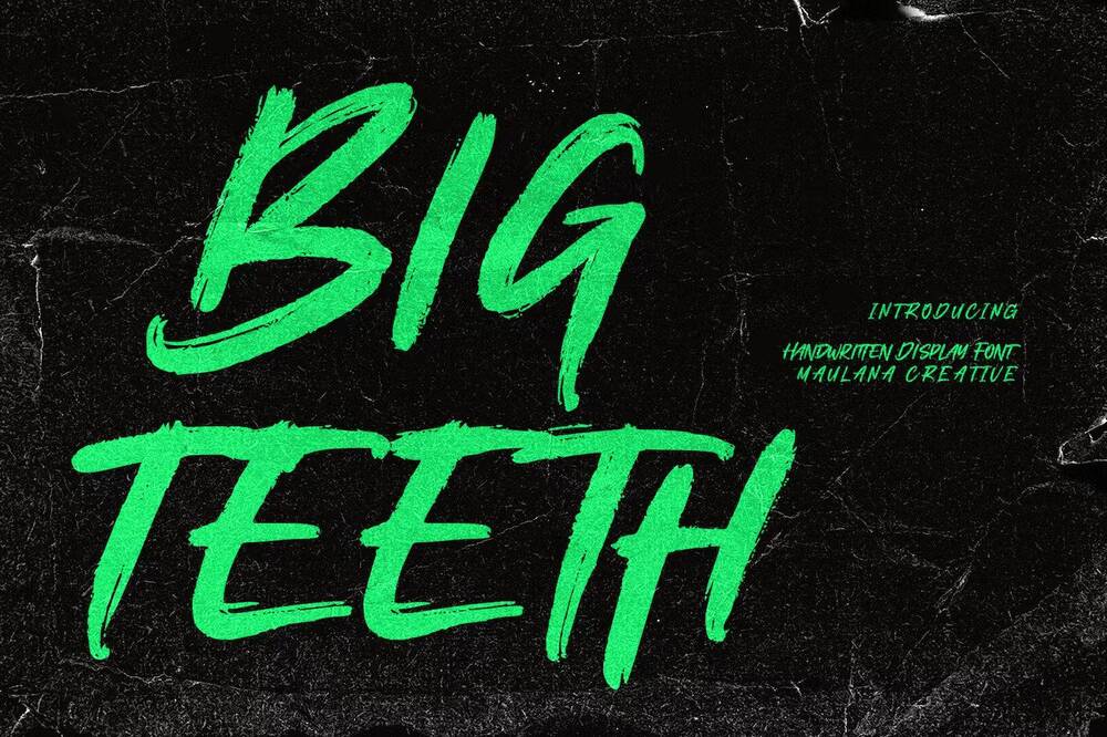 Green handwritten display font on black background