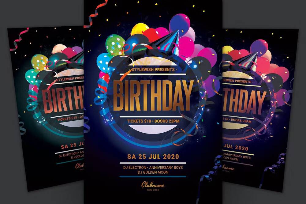 Black and colored birthday flyer template
