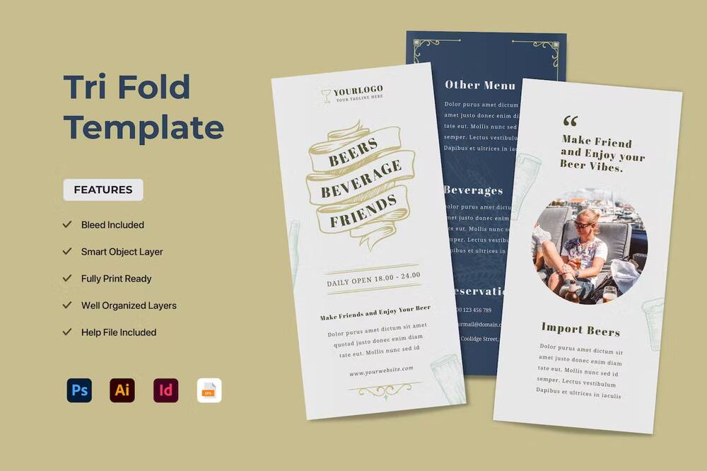 Print ready trifold retro brochure template