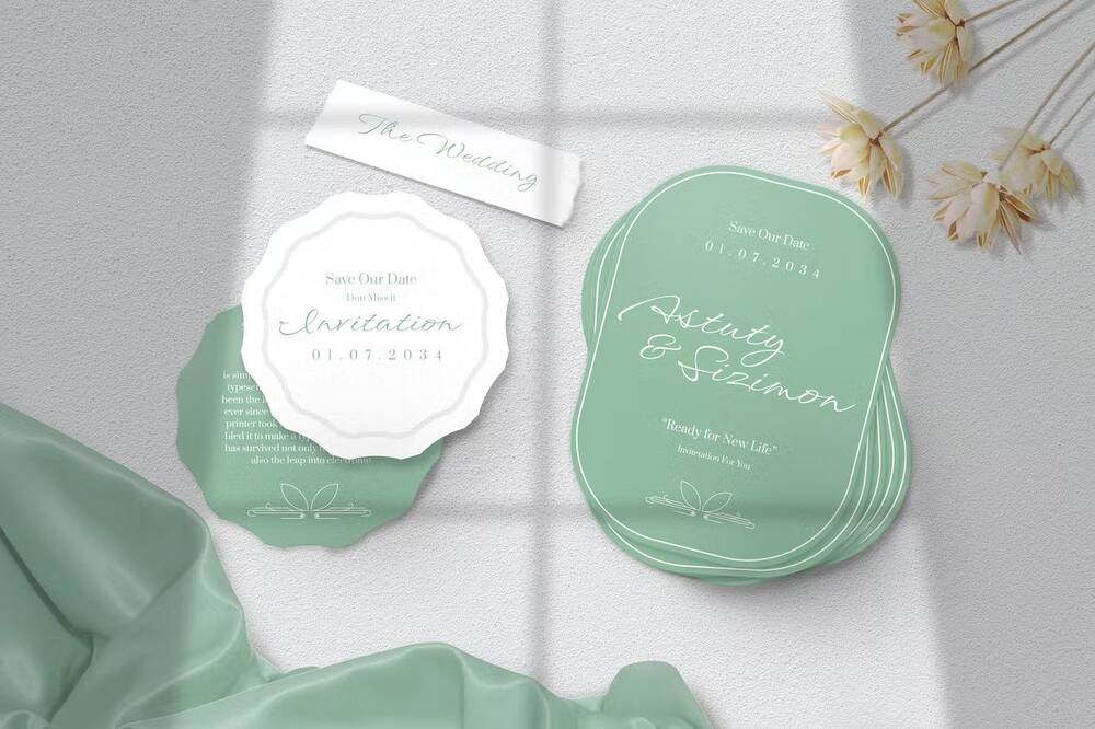 Circle and rounded wedding invitation mockup