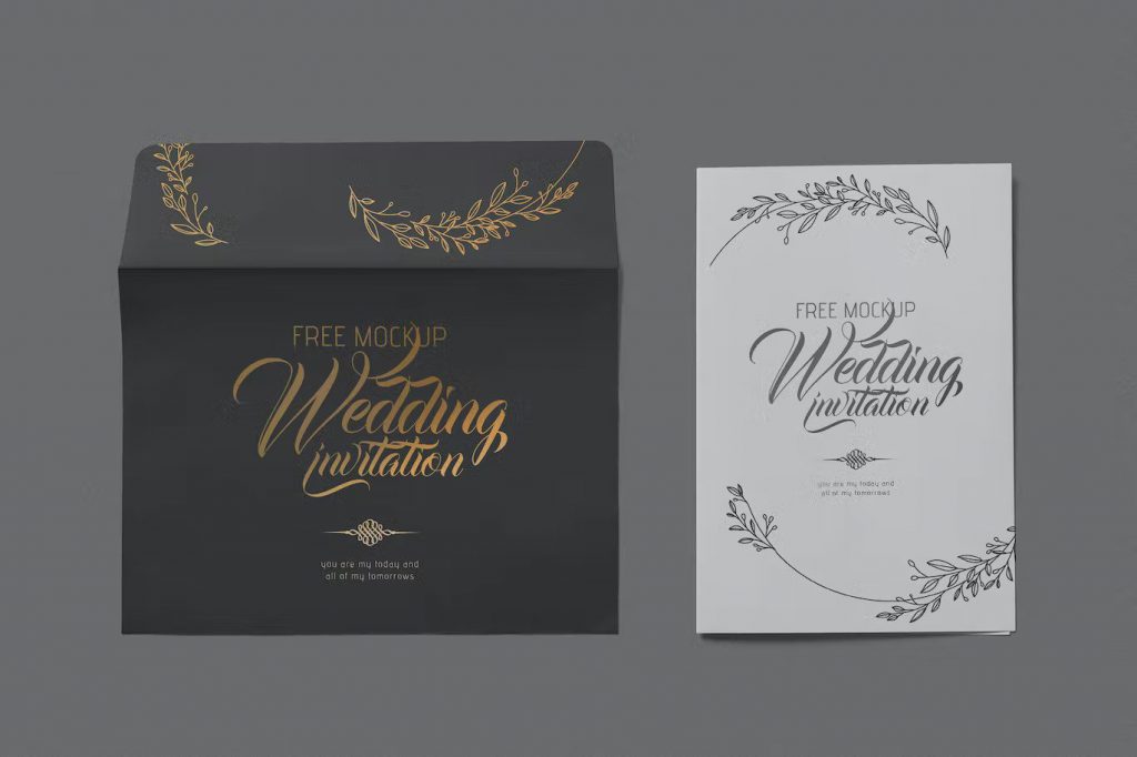 Elegant black and white wedding invitation mockups