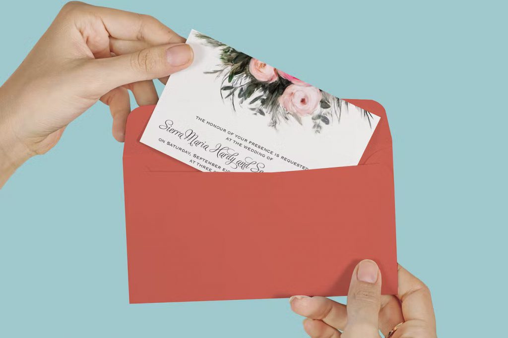 Wedding invitation in envelope mockup