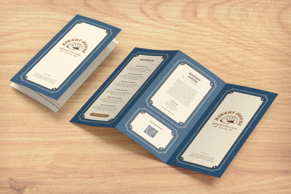 Vintage style food menu trifold brochure