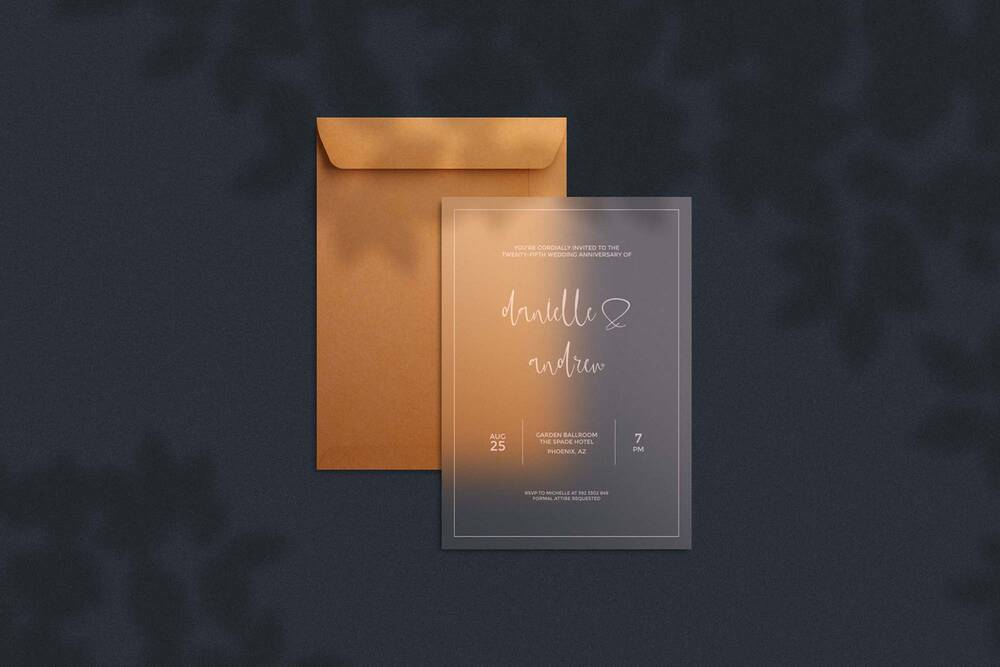 Transparent invitation card for wedding mockup