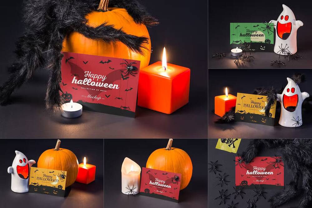 Different styles halloween card mockups