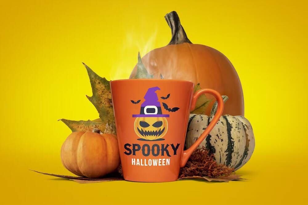 Halloween decorated mug mockup