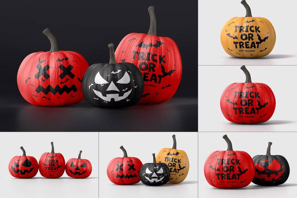 Red yellow and black pumpkin mockups