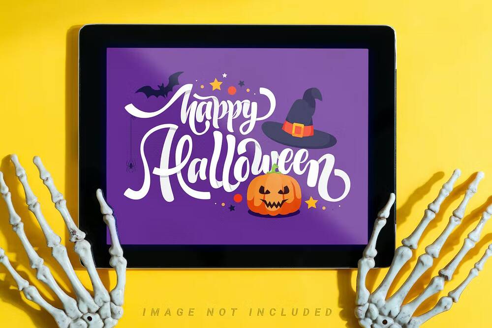 Halloween tablet mockup templates set