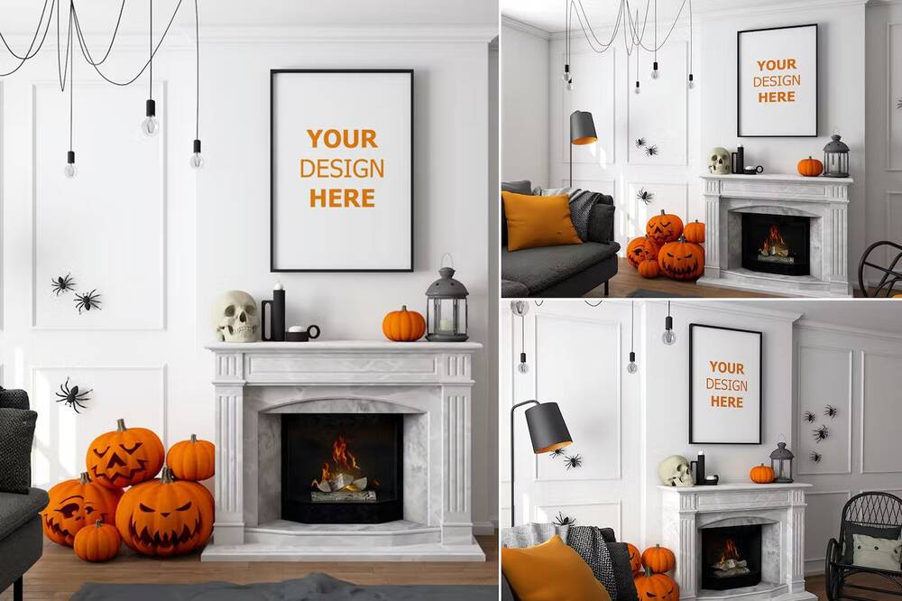 Halloween wall frame scenes mockup