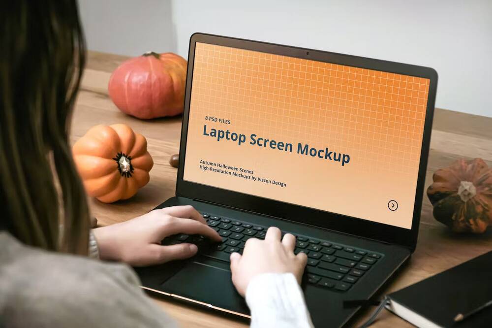 Laptop screen mockup in halloween style