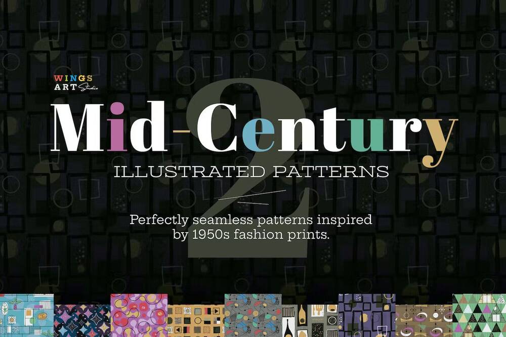 Mid century seamless illustrated patterns