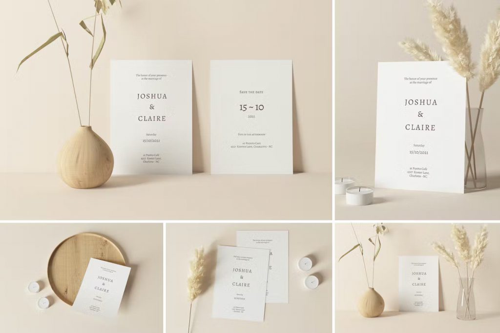 Minimalist wedding paper stationery mockups