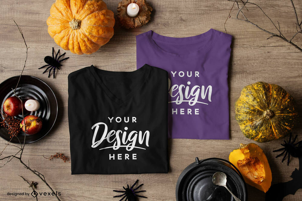 T-shirt mockups decorated in halloween