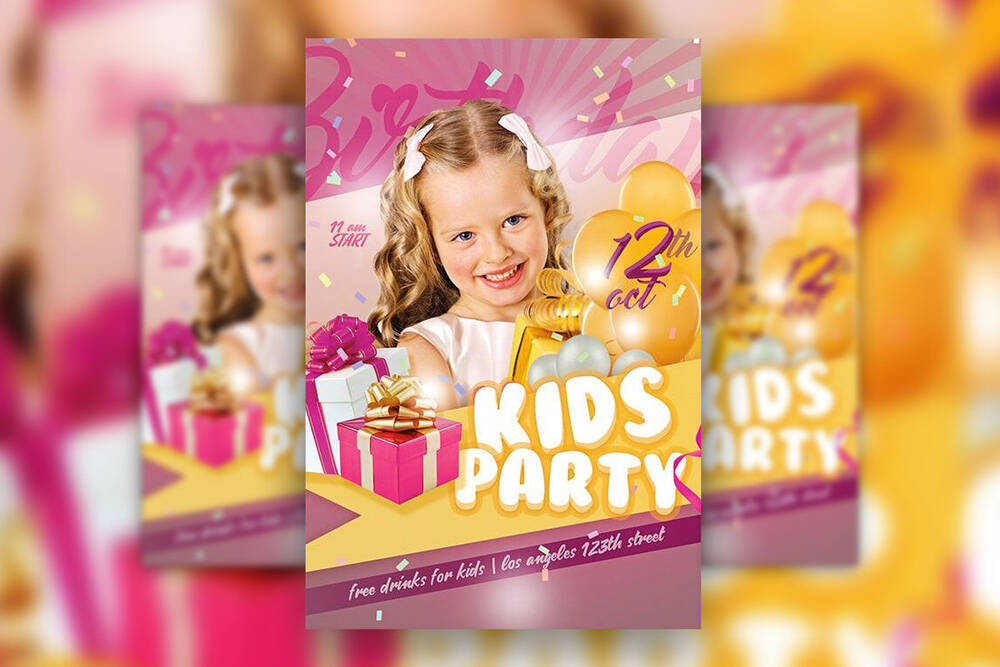 A birthday kids party flyer for a girl