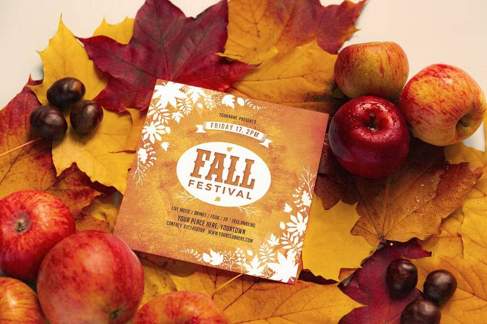 Square fall flyer mockup