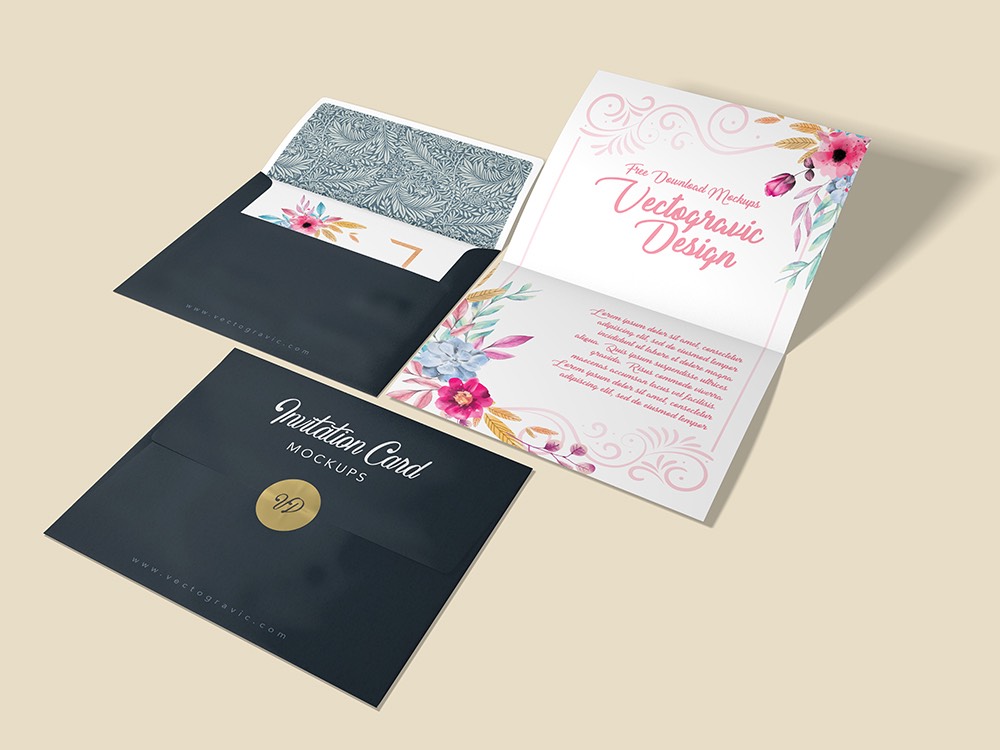 Free wedding invitation with envelope mockup