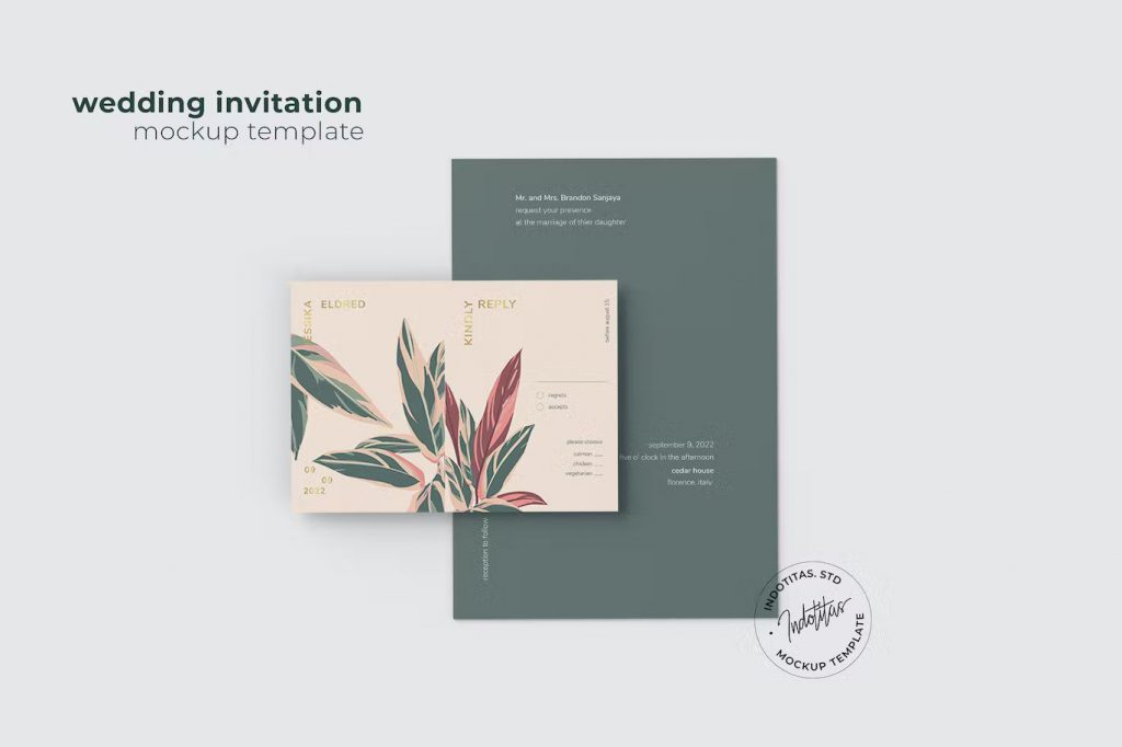 Minimalist wedding invitation mockup template