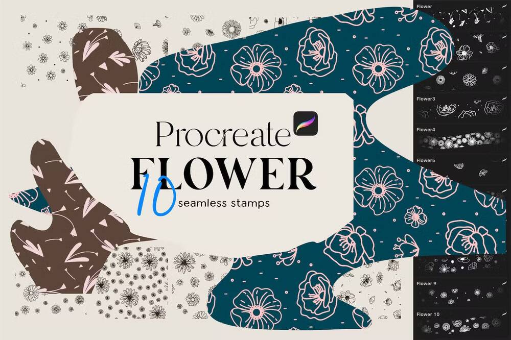 Procreate seamless flower stamp brushes