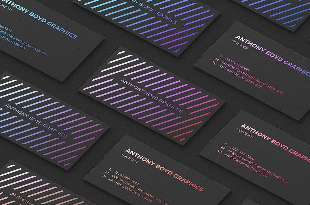 Business cards on a dark background