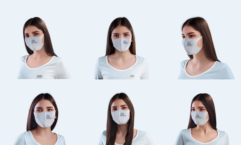 Girl in different poses wearing mask mockups