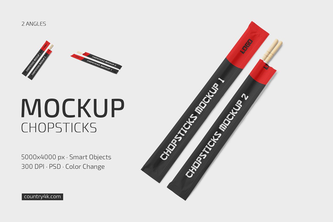 Chopsticks mockup set in two angles