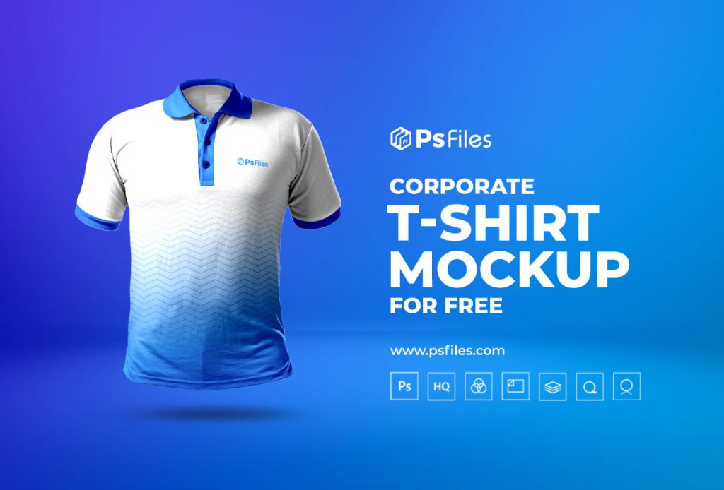 A free blue polo shirt on bluw background mockup