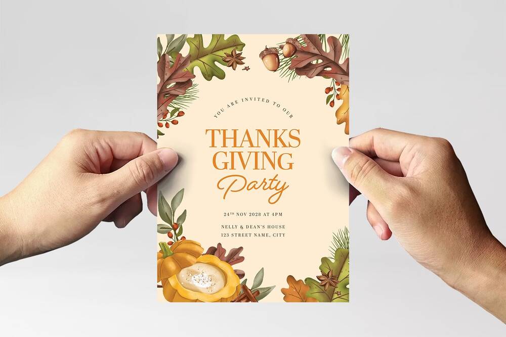 Thanksgiving flyer in hand holding flyer