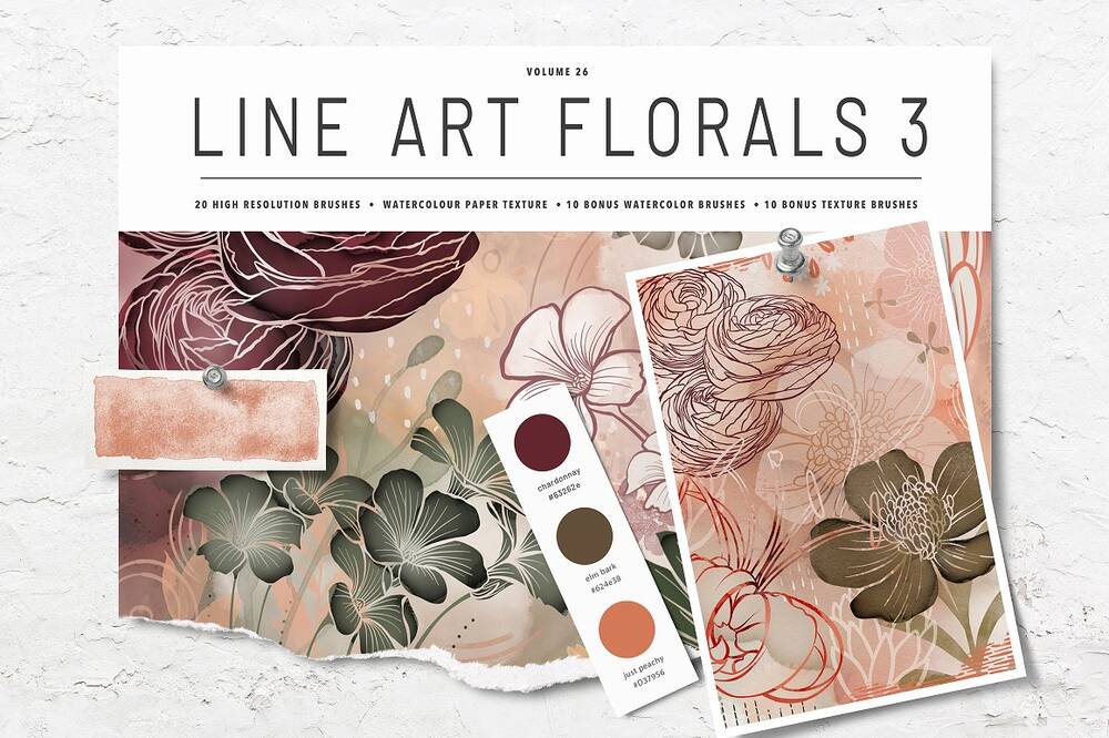 Line art florals Procreate brushes