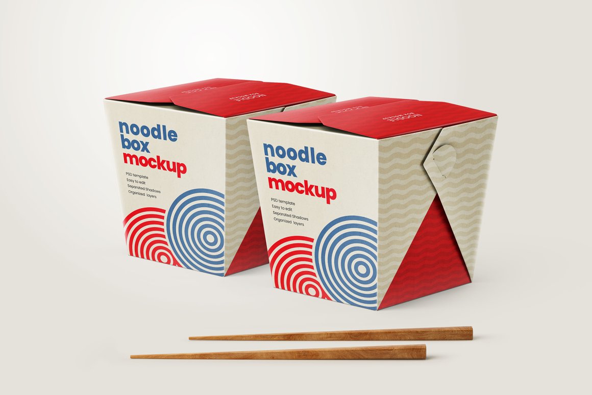 Noodle box with chopsticks mockup set