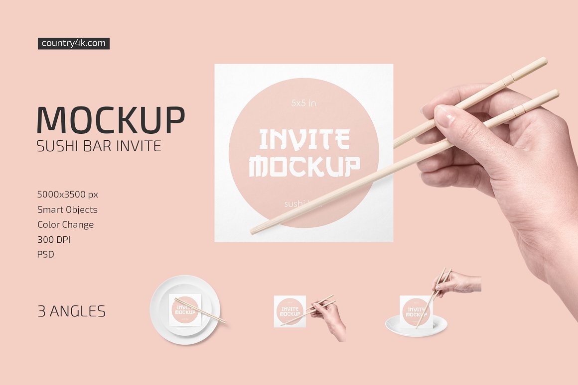 Sushi bar invite mockup templates